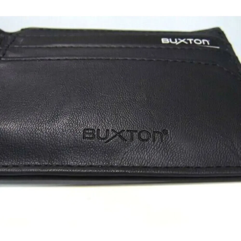 Mens CONVERTIBLE BILLFOLD + PASSCASE WALLET Buxton Black Faux Leather RFID NEW